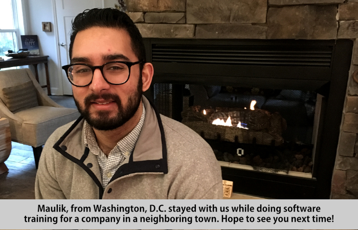 Maulik, from Washington, DC, stayed with us while doing software training for acompany in a neighboring town. 