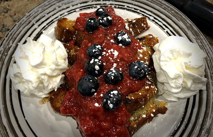 French Toast with Berry Sauce and Blueberries