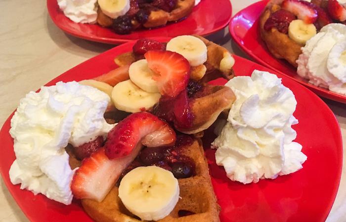 Strawberry and Berry topped waffles