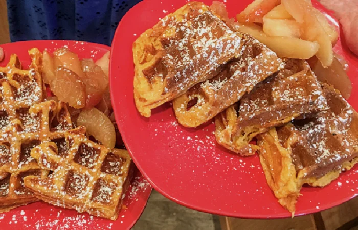 Sweet Potatoe Waffles with Apple Topping