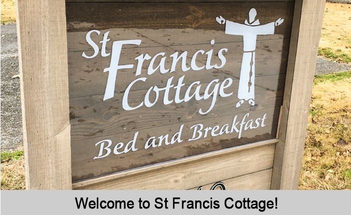 Welcome to St Francis Cottage, our entrance sign.