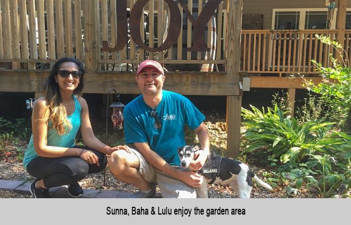 Sunna, Baha, and Lulu enjoy the garden area.