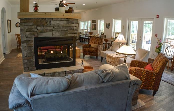 Great room fireplace and conversation pit at St Francis Cottage