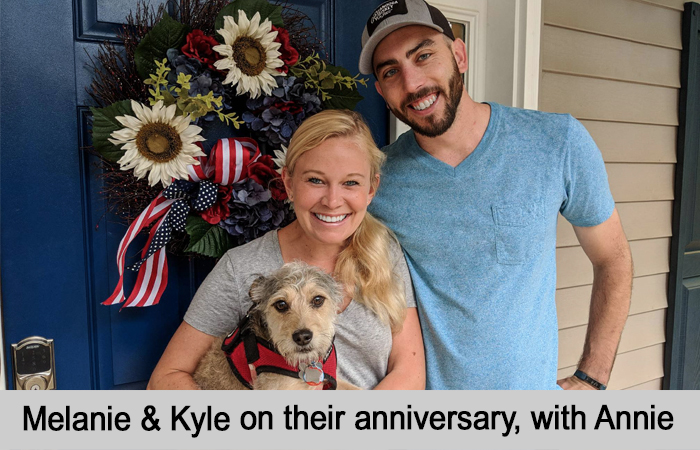 Melanie and Kyle on their anniversary, with Annie.