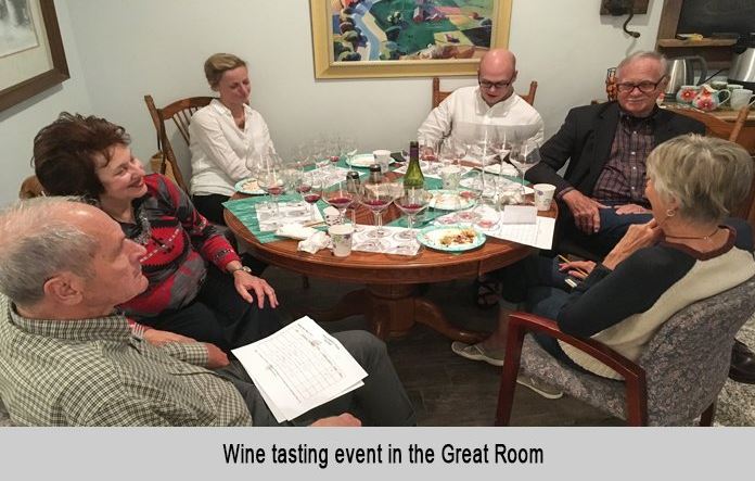 Wine tasting event in the great room at St Francis cottage.