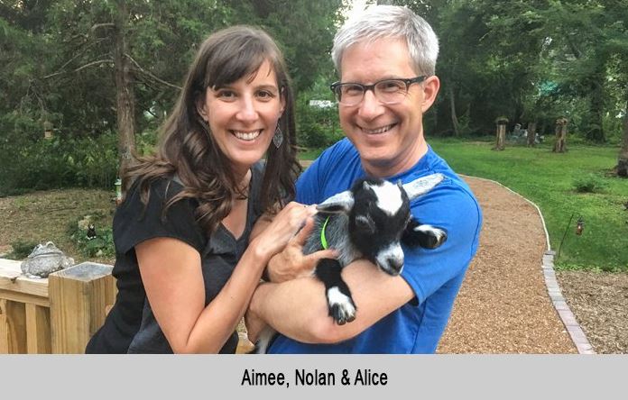 Aimee, Nolan, and baby goat, Alice